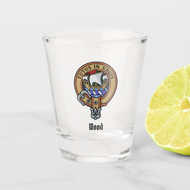 Clan Wood Crest over Tartan Shot Glass (Front)