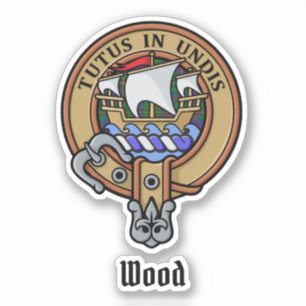Clan Wood Crest over Tartan Sticker