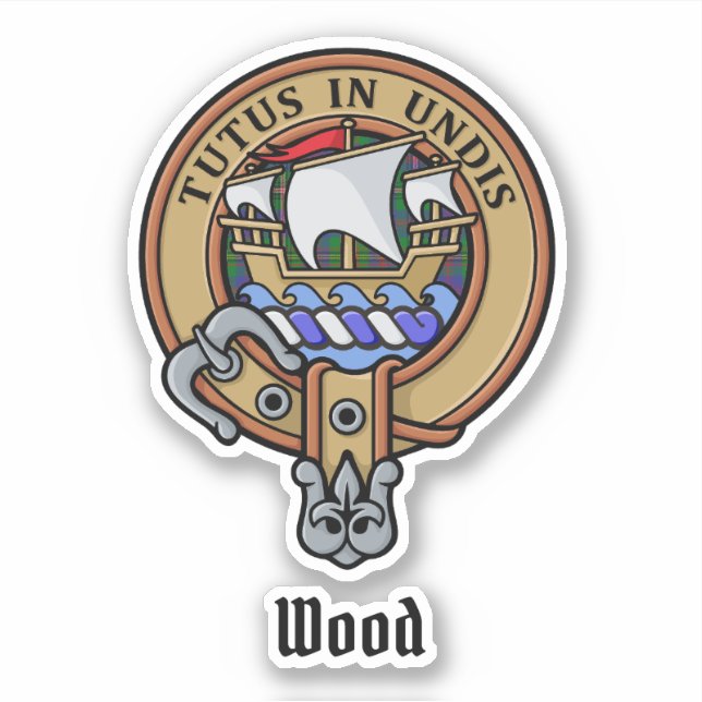 Clan Wood Crest over Tartan Sticker (Front)
