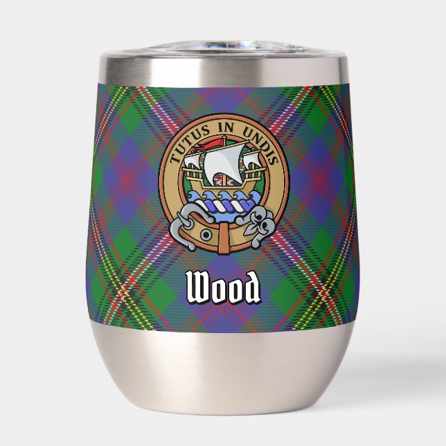 Clan Wood Crest over Tartan Thermal Wine Tumbler (Front)