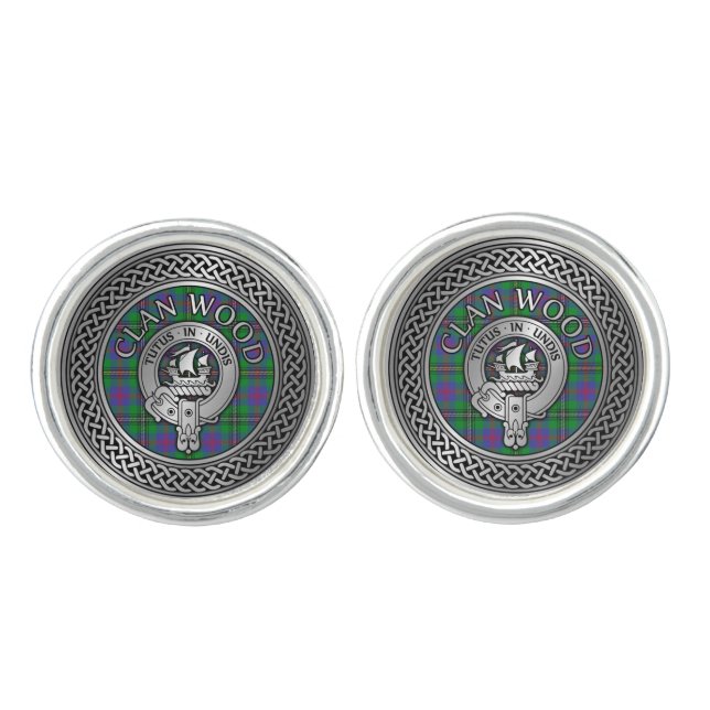 Clan Wood Crest & Tartan Knot Cufflinks (Front)