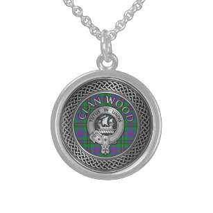 Clan Wood Crest & Tartan Knot Sterling Silver Necklace