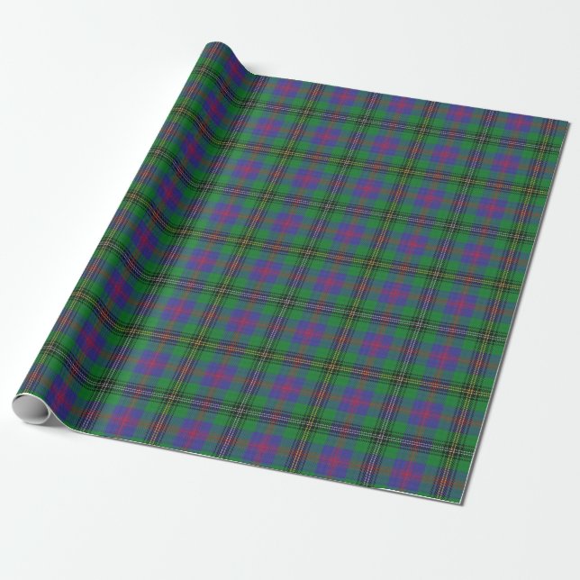Clan Wood Green and Blue Scottish Tartan Wrapping Paper (Unrolled)