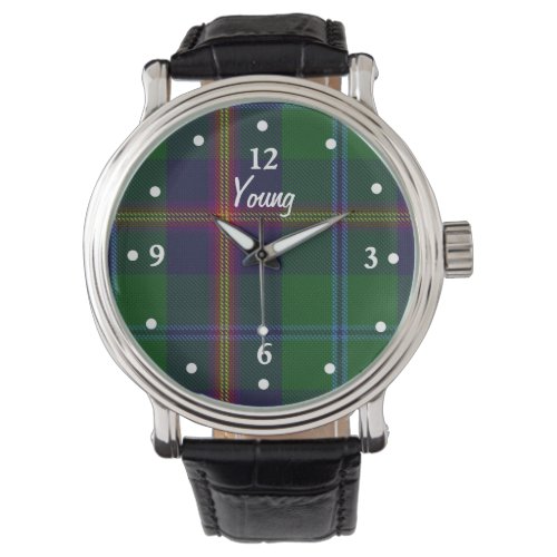 Clan Young Tartan Plaid Faced Custom Watch