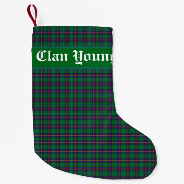 Clan Young Tartan Plaid  Personalized Small Christmas Stocking (Front)