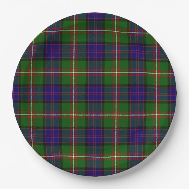 Clanranald tartan blue green plaid paper plates (Front)