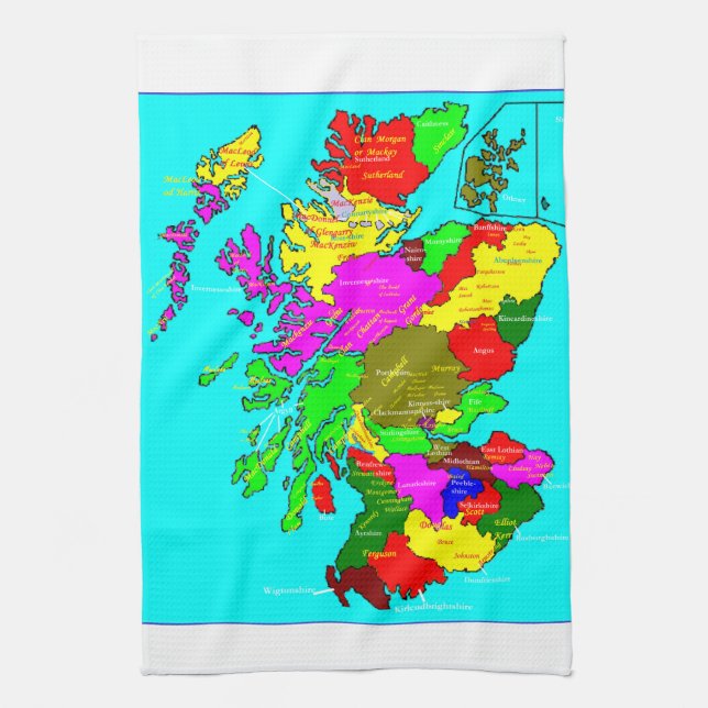Clans of Scotland Map Kitchen Towel (Vertical)