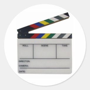Clapboard movie filmmaker slate classic round sticker