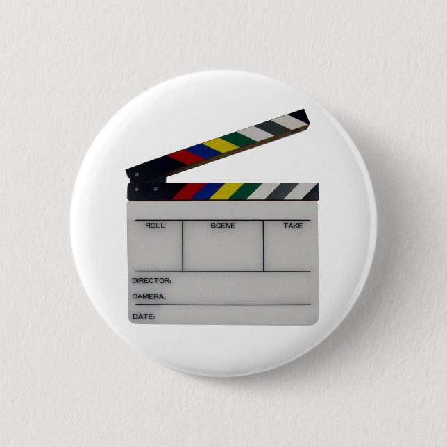Clapboard movie filmmaker slate pinback button (Front)