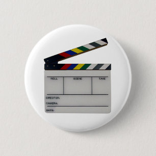 Clapboard movie filmmaker slate pinback button