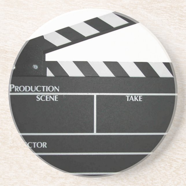 Clapboard movie slate clapper film sandstone coaster (Front)