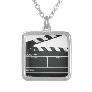 Clapboard movie slate clapper film silver plated necklace