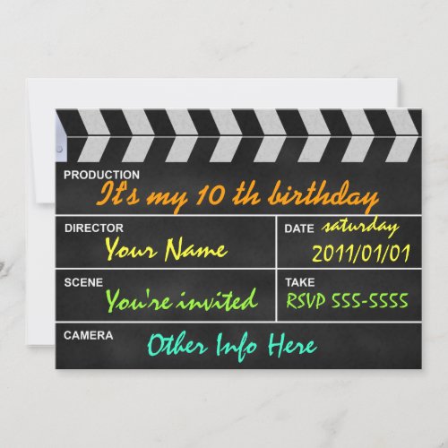 clapperboard cinema invitations