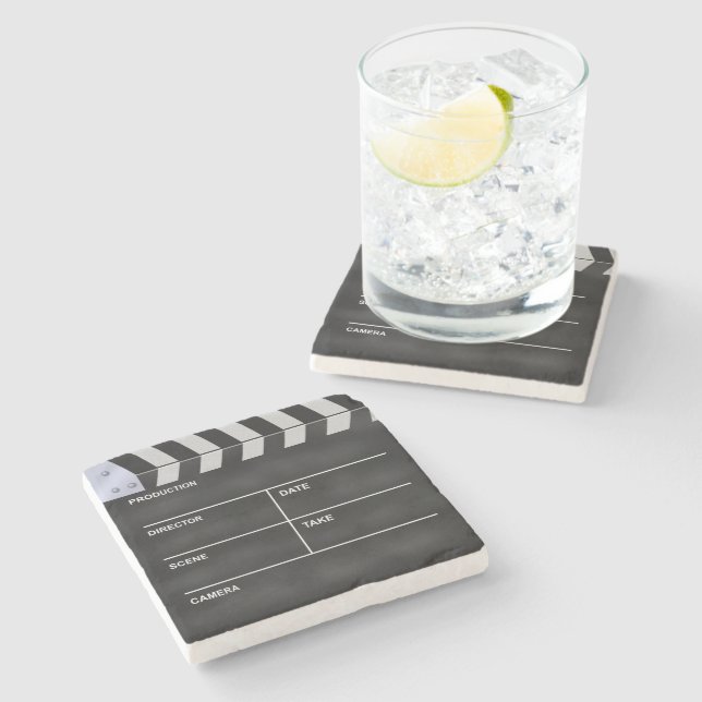 Clapperboard cinema stone coaster (Side)