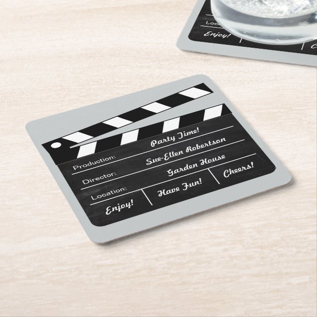 Clapperboard (customizable) square paper coaster (Angled)