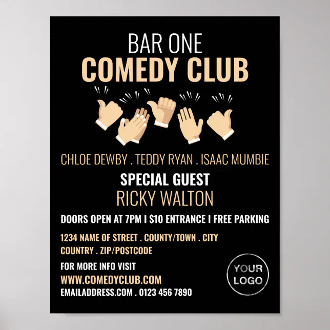 Clapping Hands, Comedian, Comedy Club Advertising Poster | Zazzle