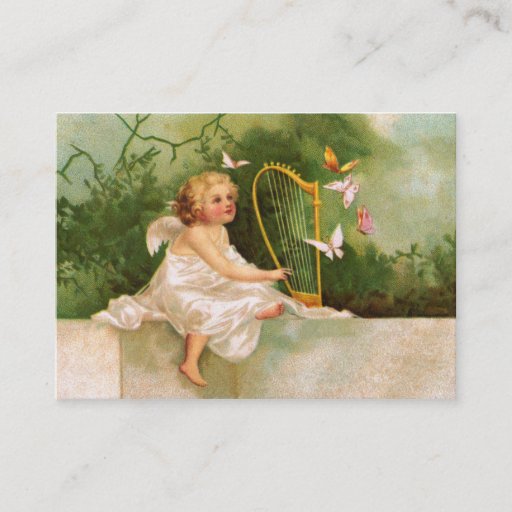 Customizable Clapsaddle: Angel Playing Harp Business Cards