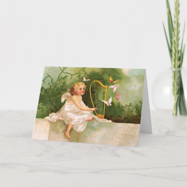 Clapsaddle: Angel Playing Harp Card (Front)