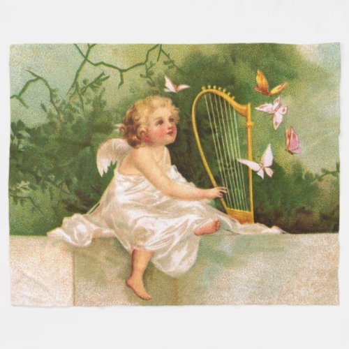 Clapsaddle Angel Playing Harp Fleece Blanket