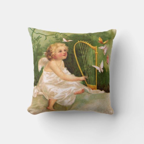 Clapsaddle: Angel Playing Harp Throw Pillow