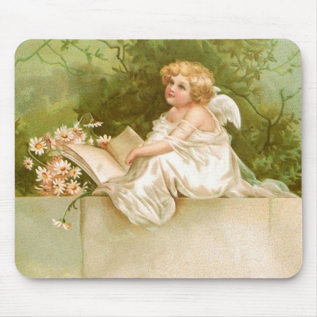 Clapsaddle: Angel with Book and Flowers Mouse Pad (Front)