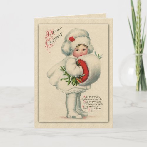 Clapsaddle Antique Christmas Girl in White Fur Holiday Card
