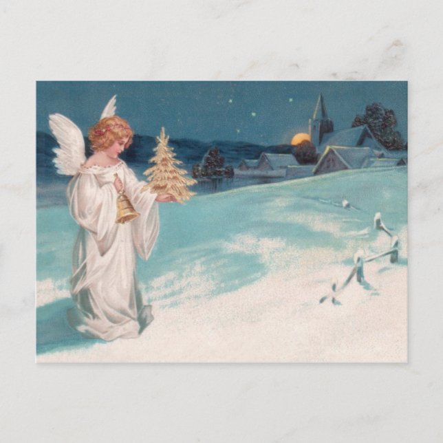 Clapsaddle: Christmas Angel with Bell Holiday Postcard (Front)