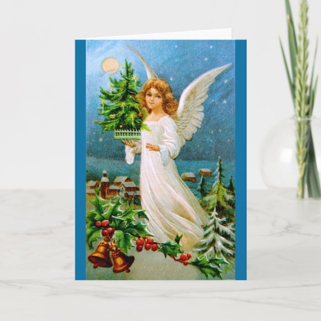Clapsaddle: Christmas Angel with Fir Tree Holiday Card (Front)