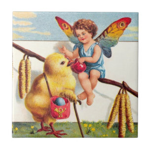 Clapsaddle: Easter Fairy with Chicken Ceramic Tile