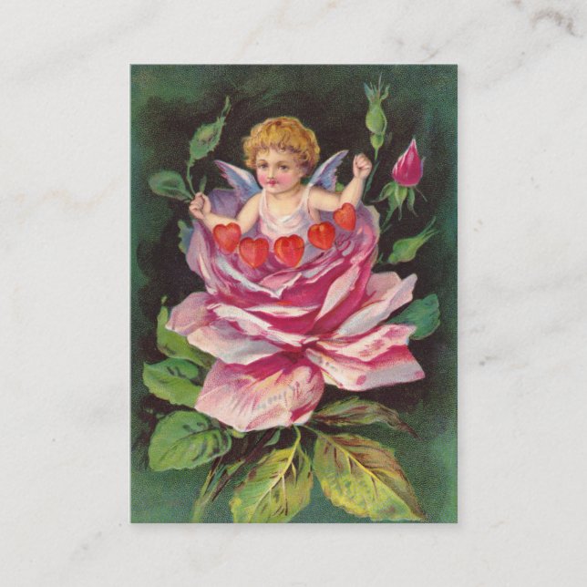 Clapsaddle: Flower Cherub Rose Business Card (Front)