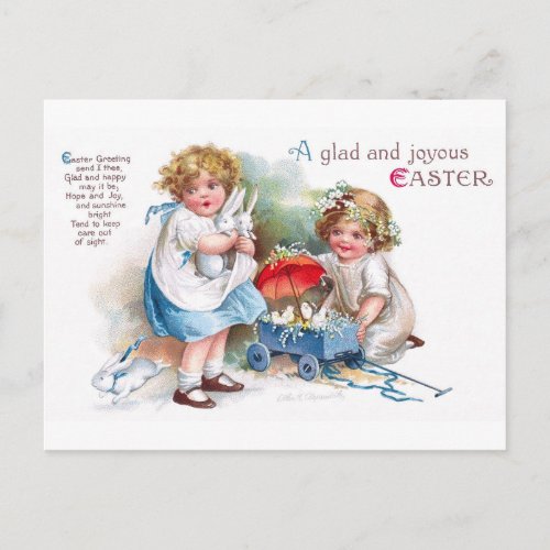 Clapsaddle Girls Playing with Bunnies Postcard