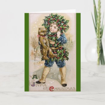 Clapsaddle: Holly Boy With Teddy Holiday Card by vintagechest at Zazzle