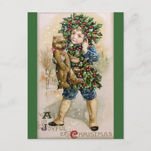 Clapsaddle Holly Boy with Teddy Postcard