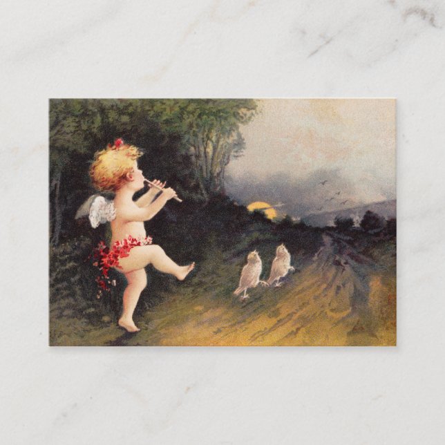 Clapsaddle: Little Cherub with Flute Business Card (Front)