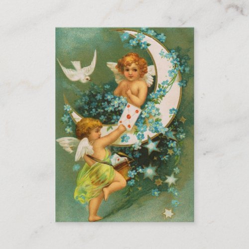 Clapsaddle Two Cherubs on a Sickle Moon Business Card