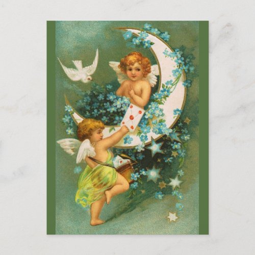 Clapsaddle Two Cherubs on a Sickle Moon Postcard