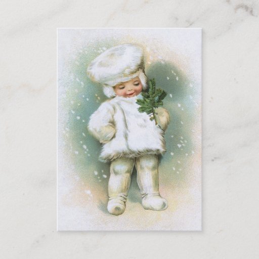 Customizable Clapsaddle: Winter Boy with Fir Twig Business Card Templates