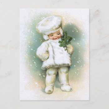 Clapsaddle: Winter Boy With Fir Twig Postcard by vintagechest at Zazzle