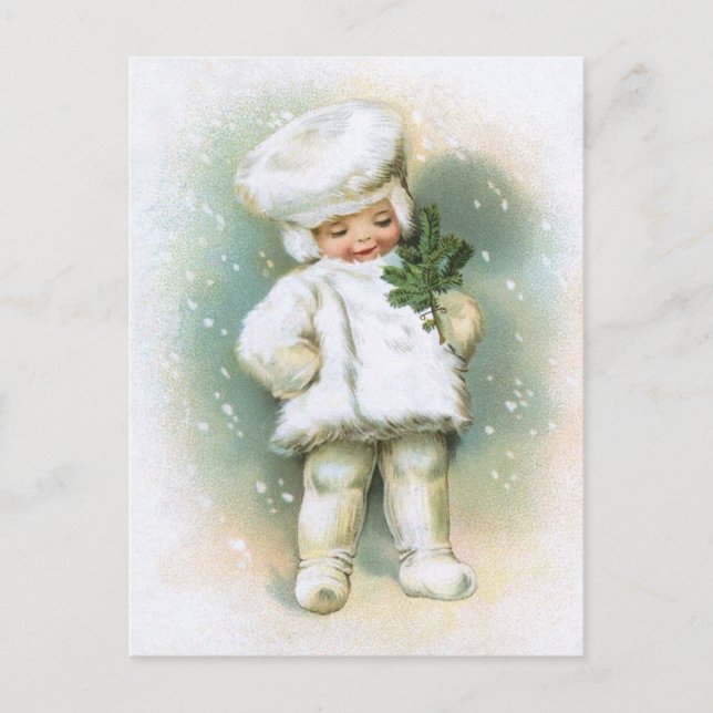 Clapsaddle: Winter Boy with Fir Twig Postcard (Front)