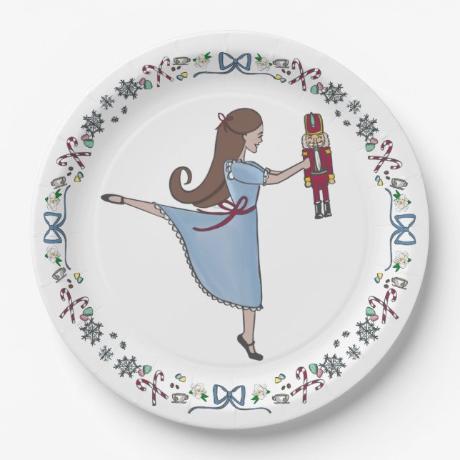Clara and her Nutcracker Christmas Party Paper Plates (Front)