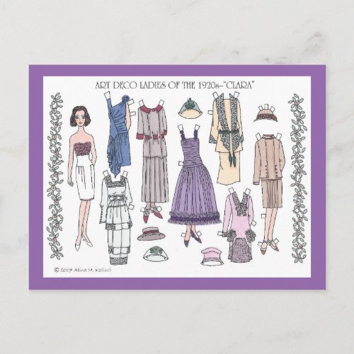 Clara Art Deco Lady of the 1920s Paper Doll Postcard