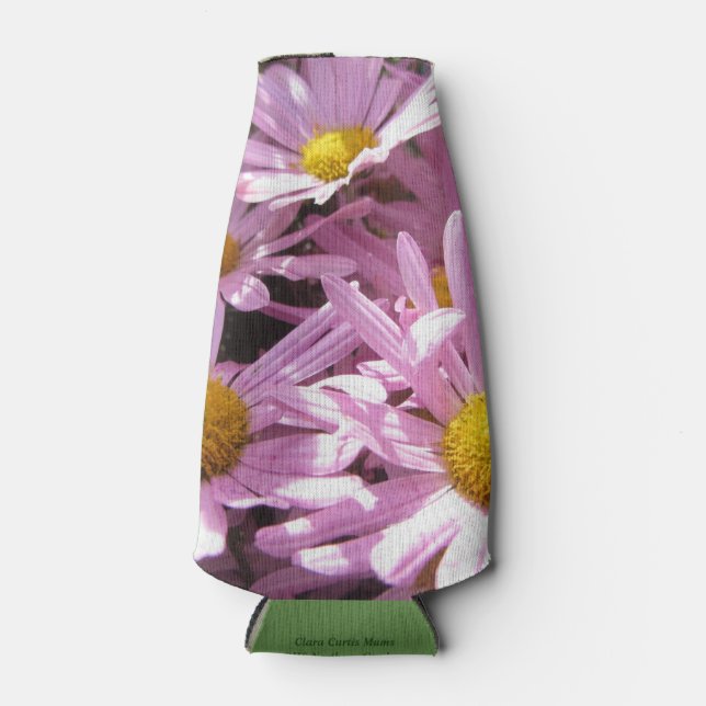 Clara Curtis PInk Perennial Mums Bottle Cooler (Front)