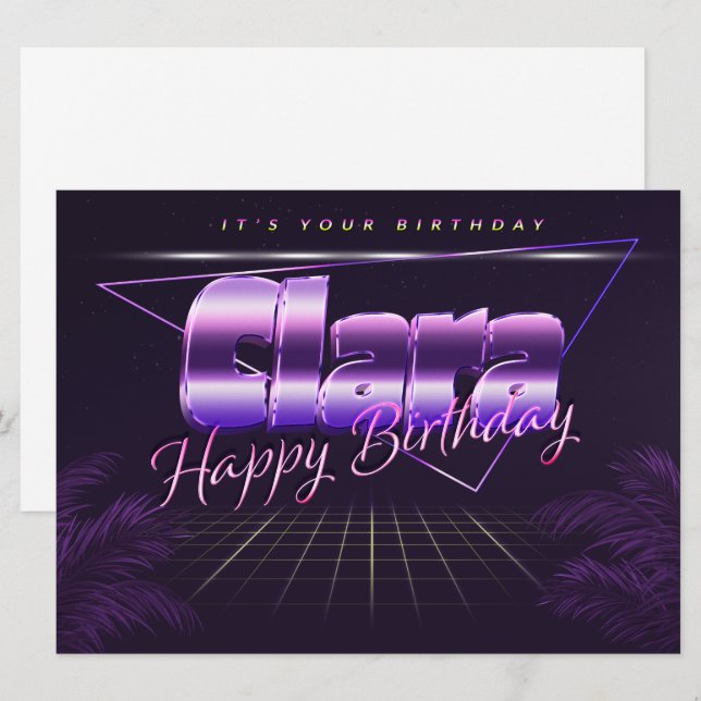 Clara first name purple retro card birthday (Front/Back)