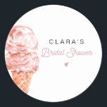 CLARA Retro Ice Cream Blush Bridal Shower Favor Cl Classic Round Sticker<br><div class="desc">This bridal shower favor tag features watercolor blush ice cream and a fun retro inspired font. Use this template to edit the fonts,  font color,  and background color to match your event needs.</div>