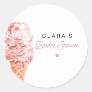 CLARA Retro Ice Cream Blush Bridal Shower Favor Cl Classic Round Sticker