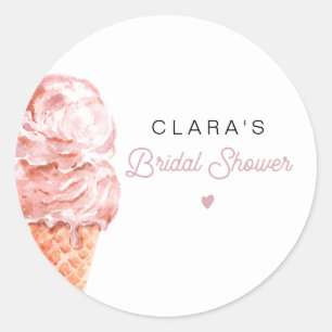CLARA Retro Ice Cream Blush Bridal Shower Favor Cl Classic Round Sticker