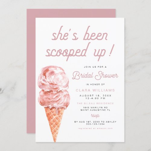 CLARA Retro Ice Cream Blush Pink Bridal Shower Inv Invitation
