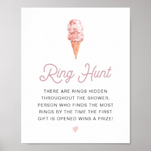 CLARA Retro Ice Cream Bridal Shower Ring Hunt Game Poster