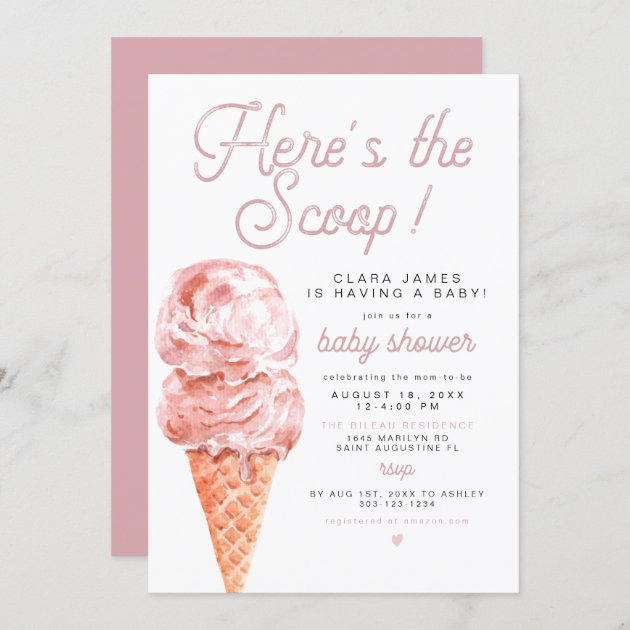 CLARA Retro Ice Cream Here's The Scoop Baby Shower Invitation | Zazzle
