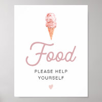 CLARA Retro Pink Ice Cream Food Table Sign Poster